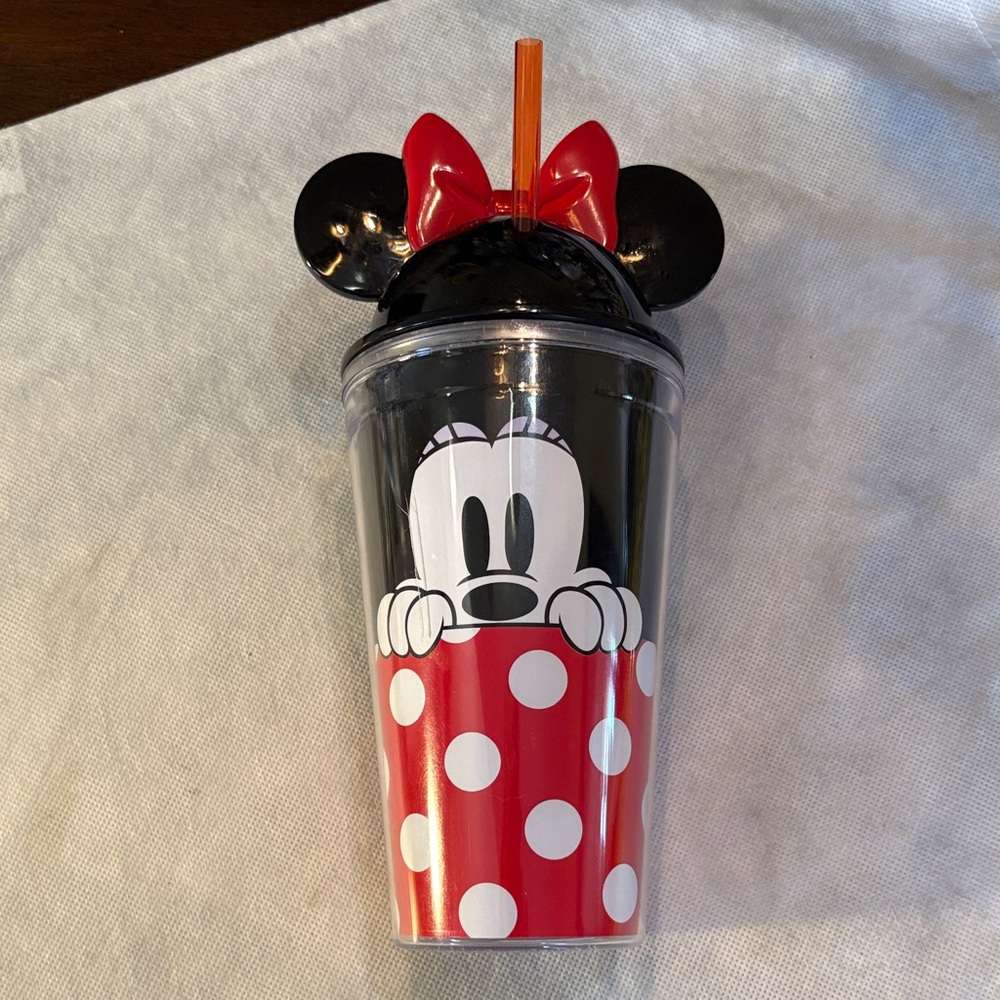 Disney Minnie Mouse Bow Ears Straw twist on off sealed top Tumbler